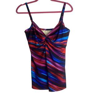 Miraclesuit Swim Tankini Size 10 Multicolor Striped adjustable Straps Built-In B